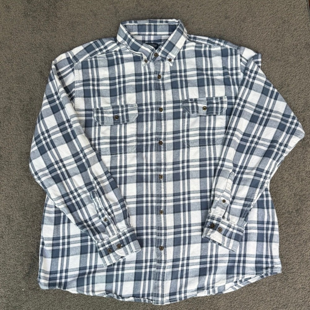 Faded Glory Mens XL Blue White Plaid Cotton Flannel Button Down Shirt 46-48